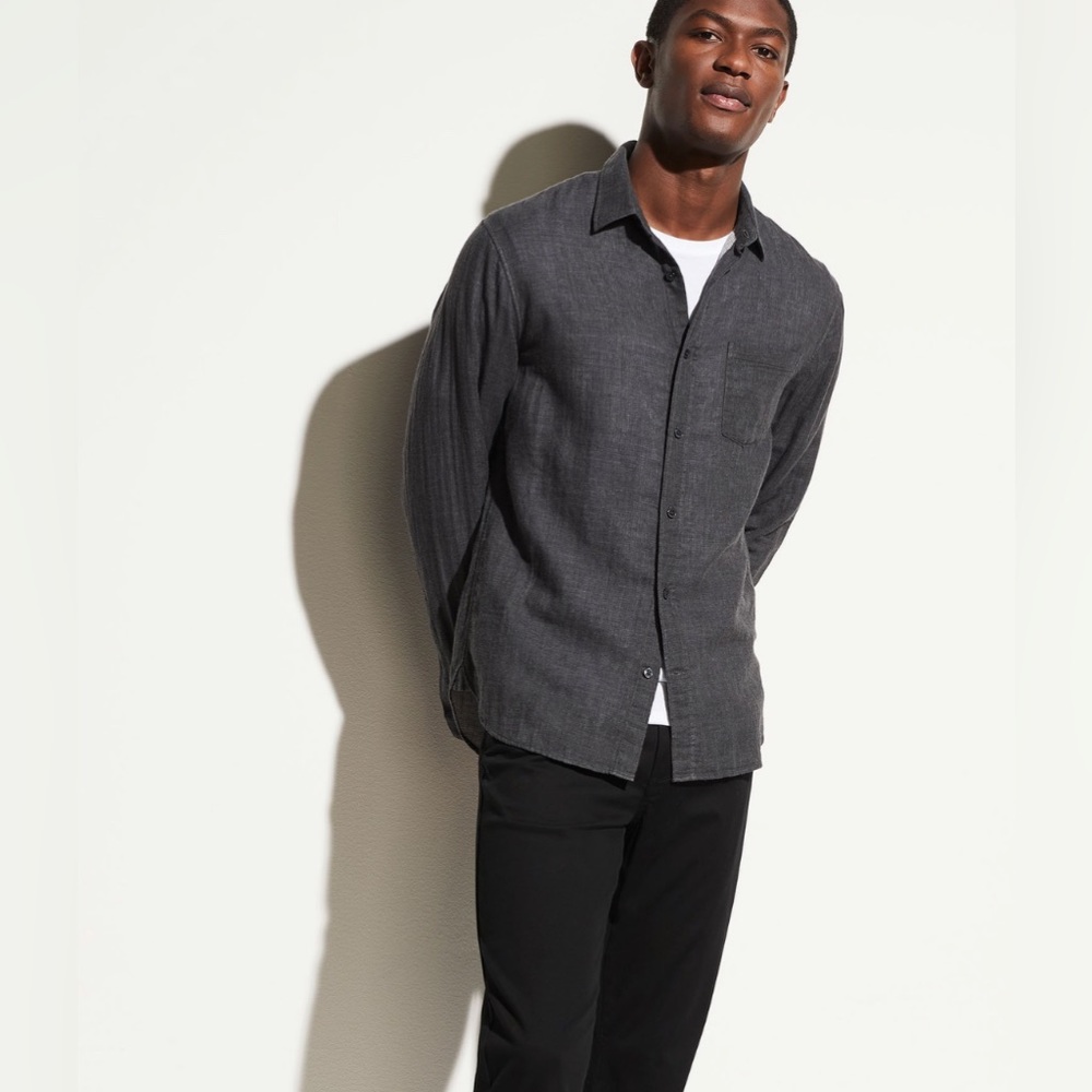 Vince Double Face Long Sleeve Denim Button Down Gray Medium
